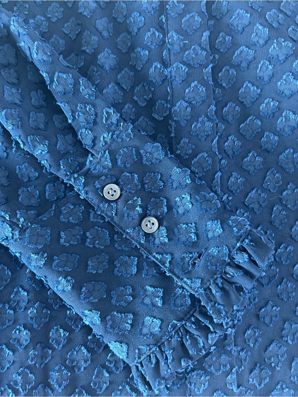 4/$20 Banana Republic Dillon Classic Fit Navy Textured Jacquard Ruffle Blouse S - Picture 3 of 5